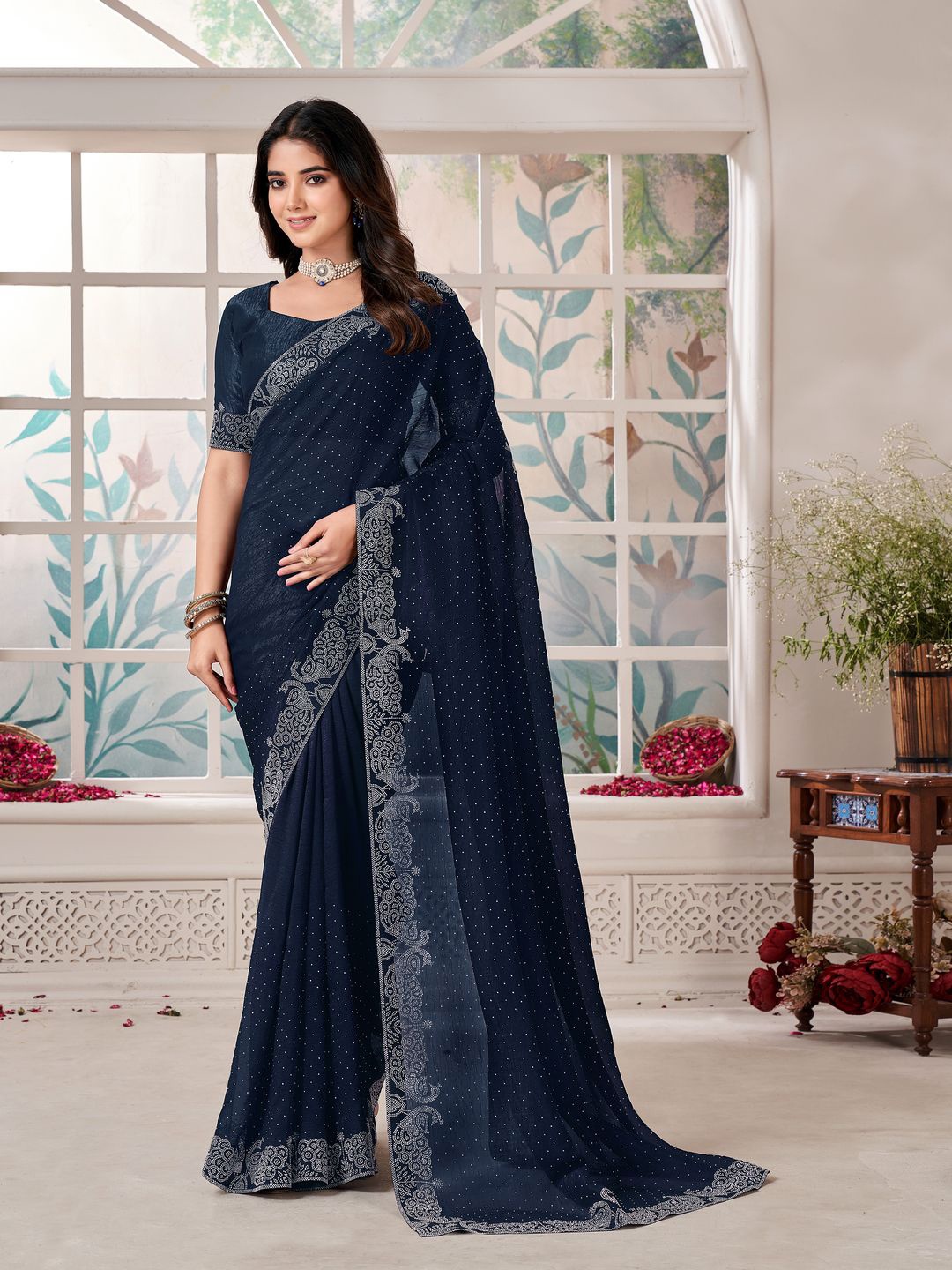 

Arron Creats Beads and Stones Saree, Blue