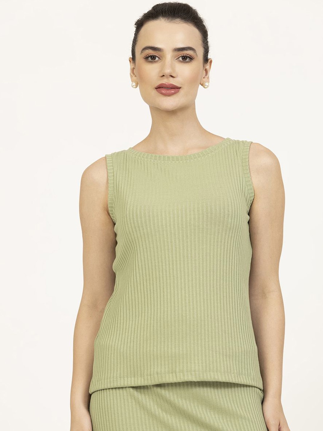 

OFFICE & YOU Women Striped Sleeveless Top, Green