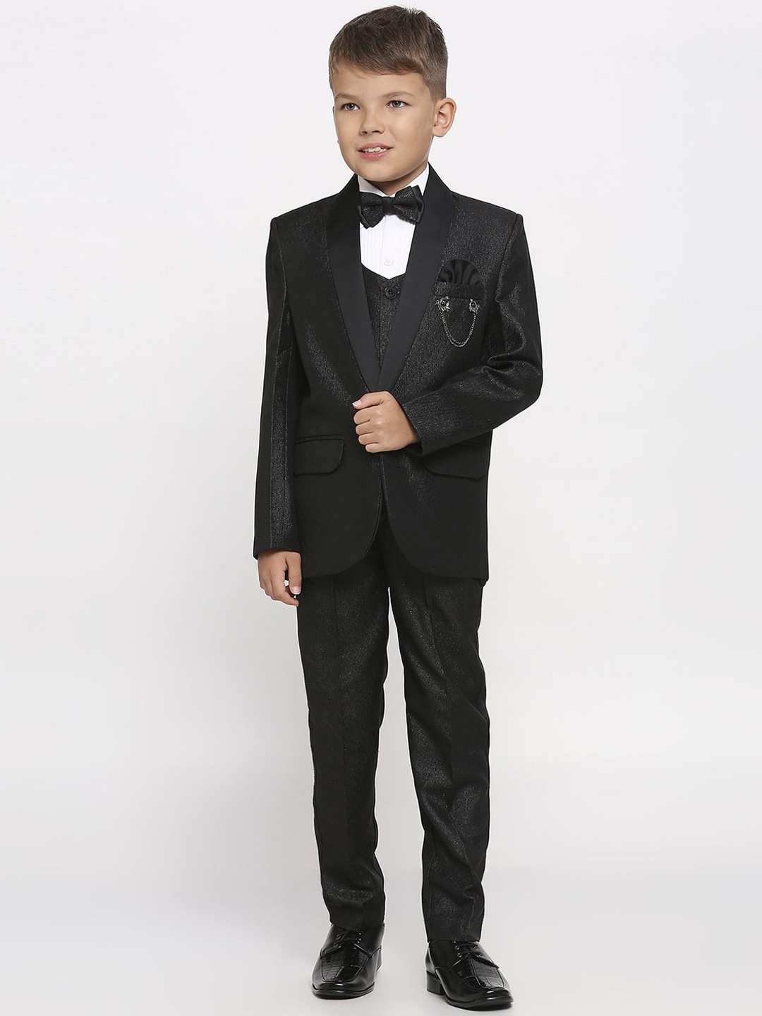 

YK Infant Boys 5 Pcs Single Breasted Coat Suit with Elegant Look, Black