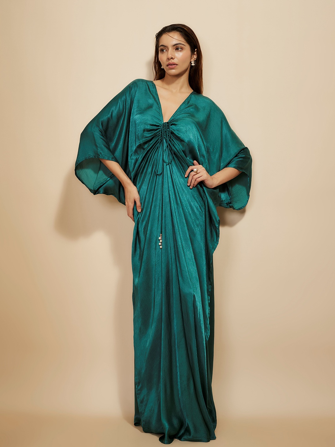 

Masumi Mewawalla Women V-Neck Flared Sleeves Maxi Dress, Green