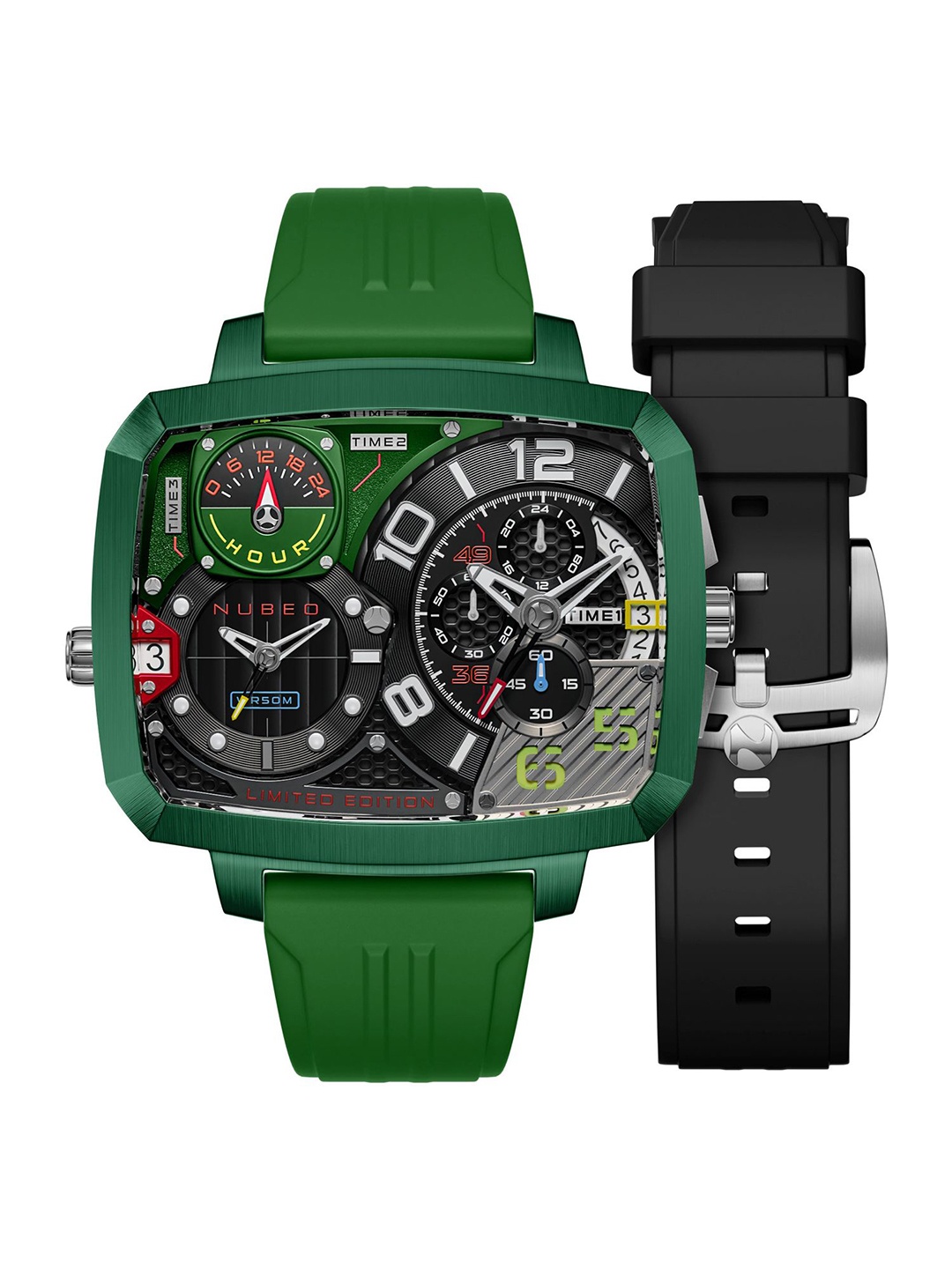 

NUBEO Men Brass Dial & Straps Analogue Chronograph Watch NB-6084-03, Green