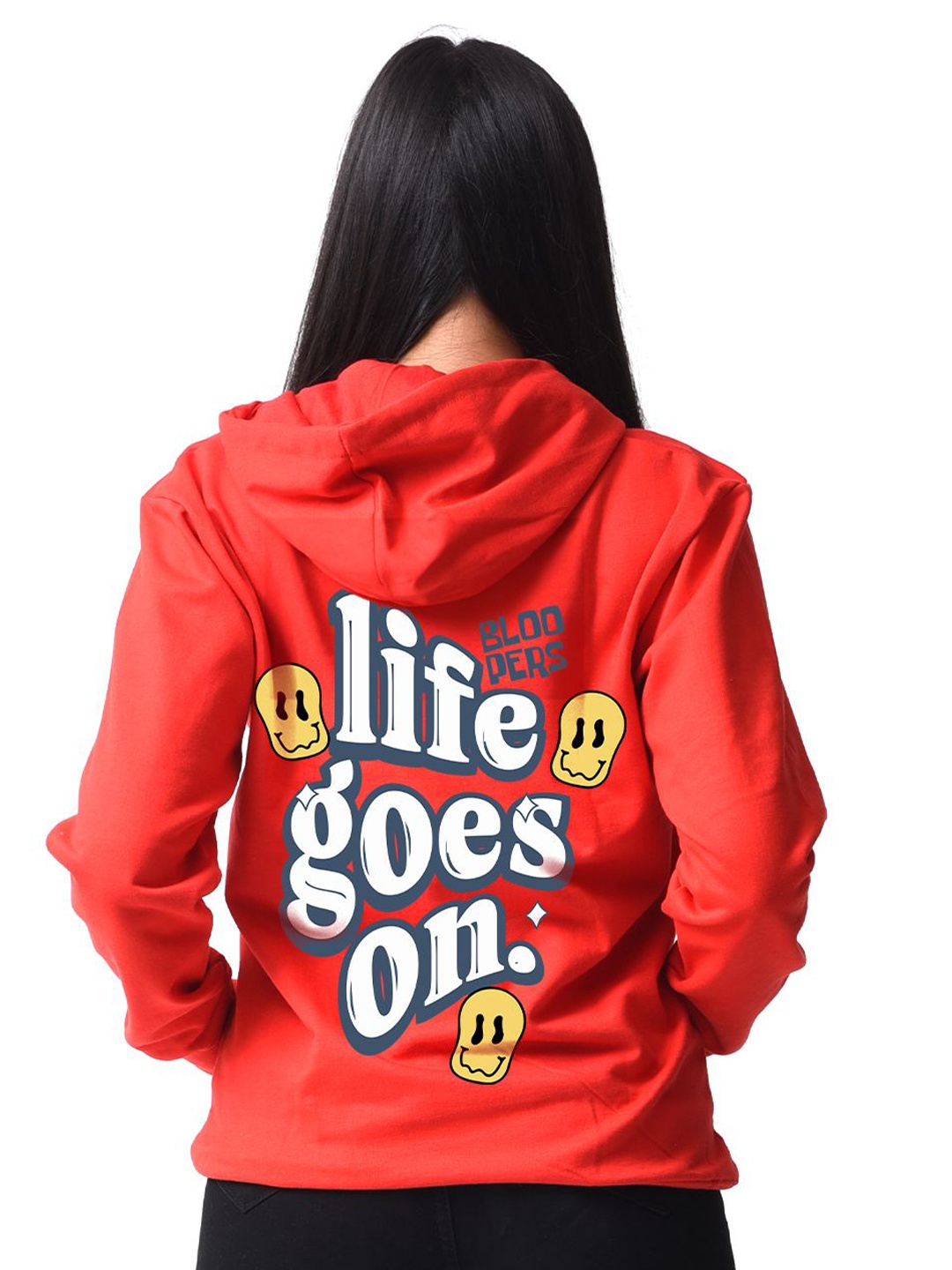 

Bloopers Store Women Printed Hooded Sweatshirt, Red