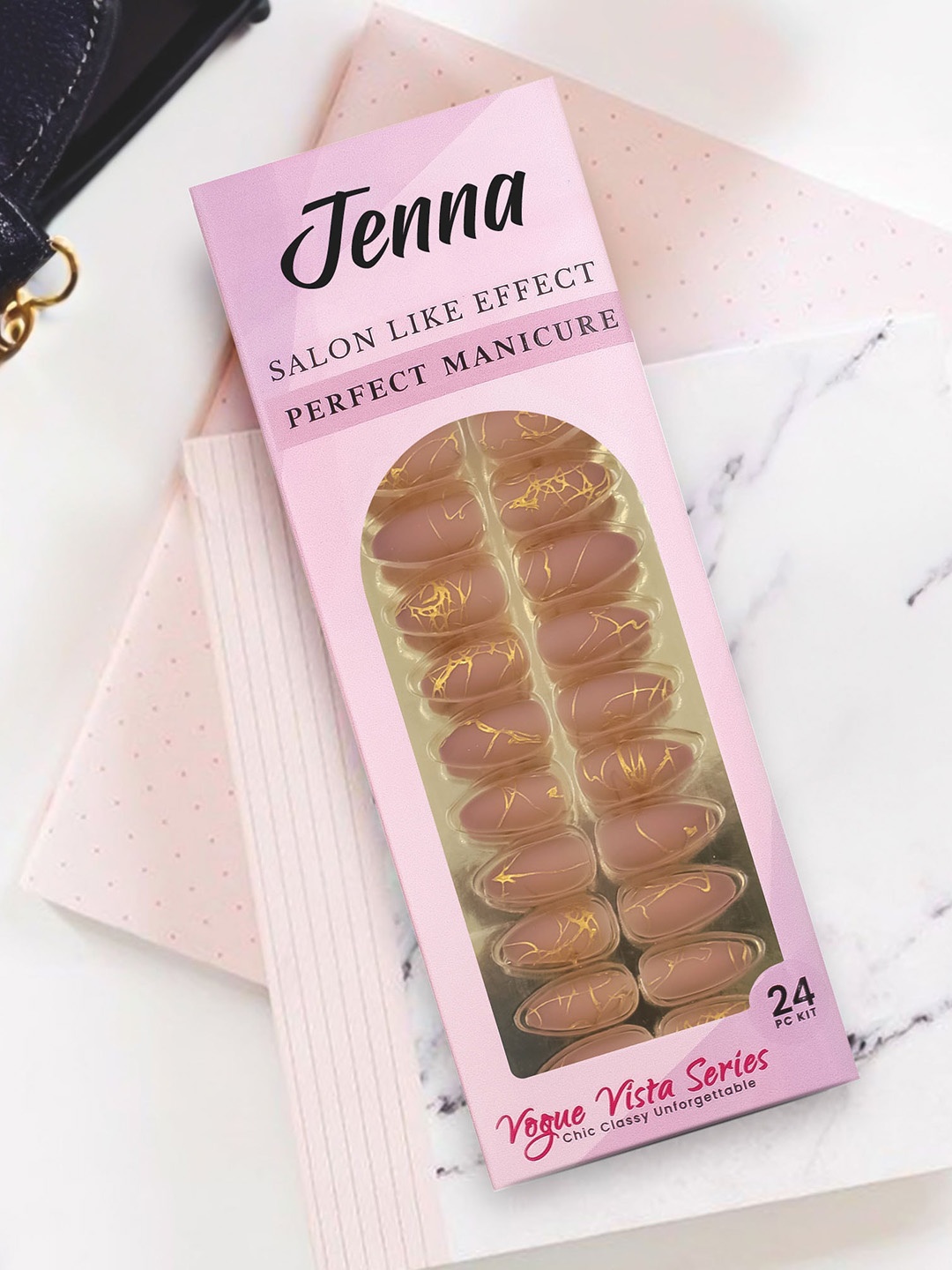 

JENNA Set Of 24 Press On Acrylic Almond Shape Artificial Nails - Ramble Skin, Nude