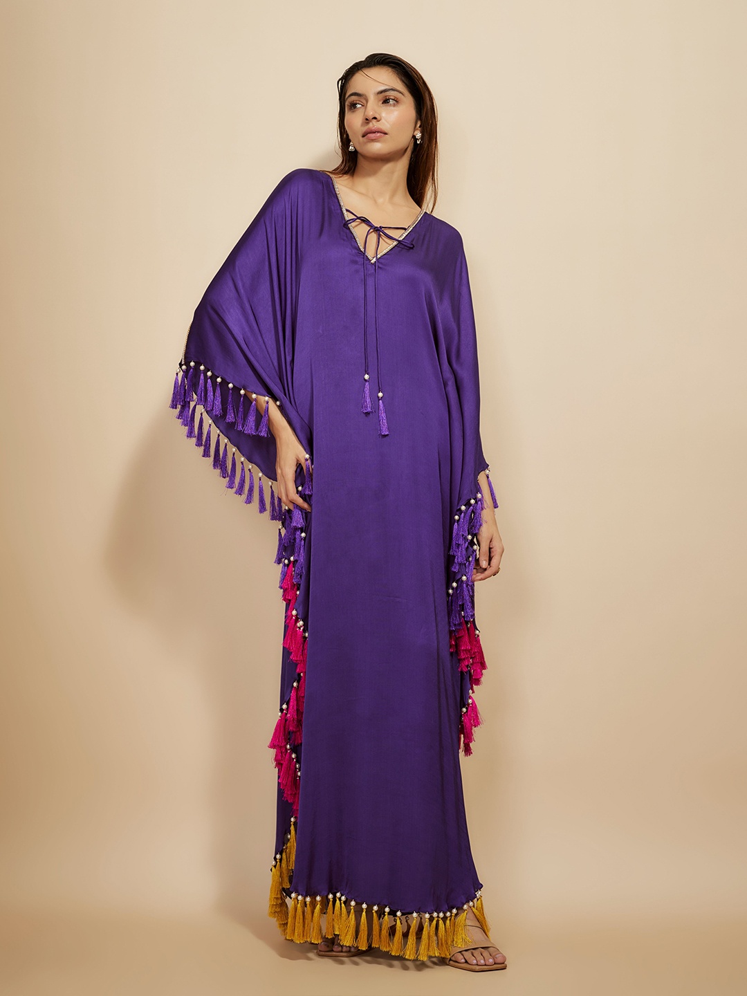 

Masumi Mewawalla Women Kimono Sleeve Kaftan Maxi Dress, Purple