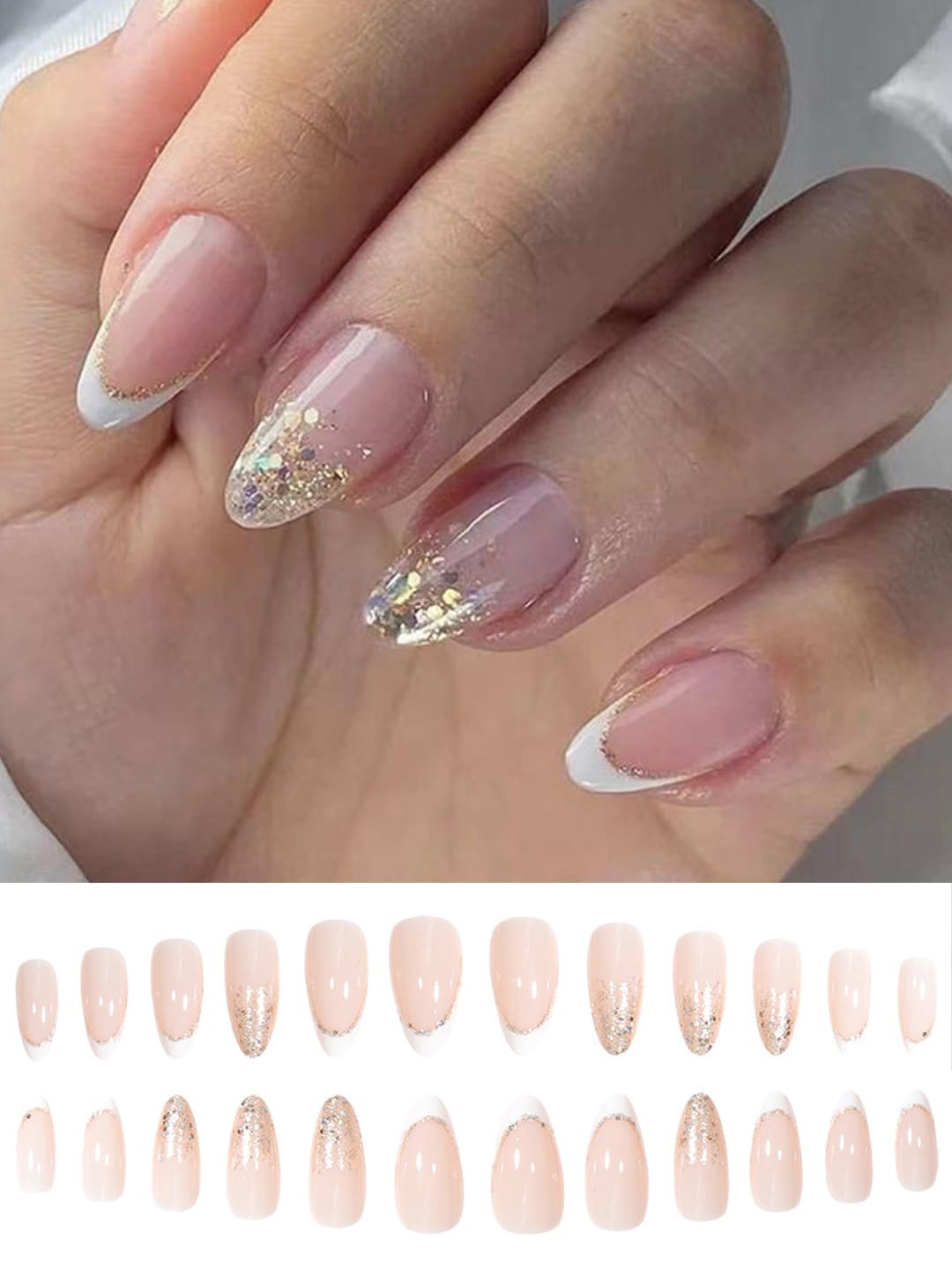 

Secret Lives 24 Pieces Translucent With Glitters Nail Tips, Pink