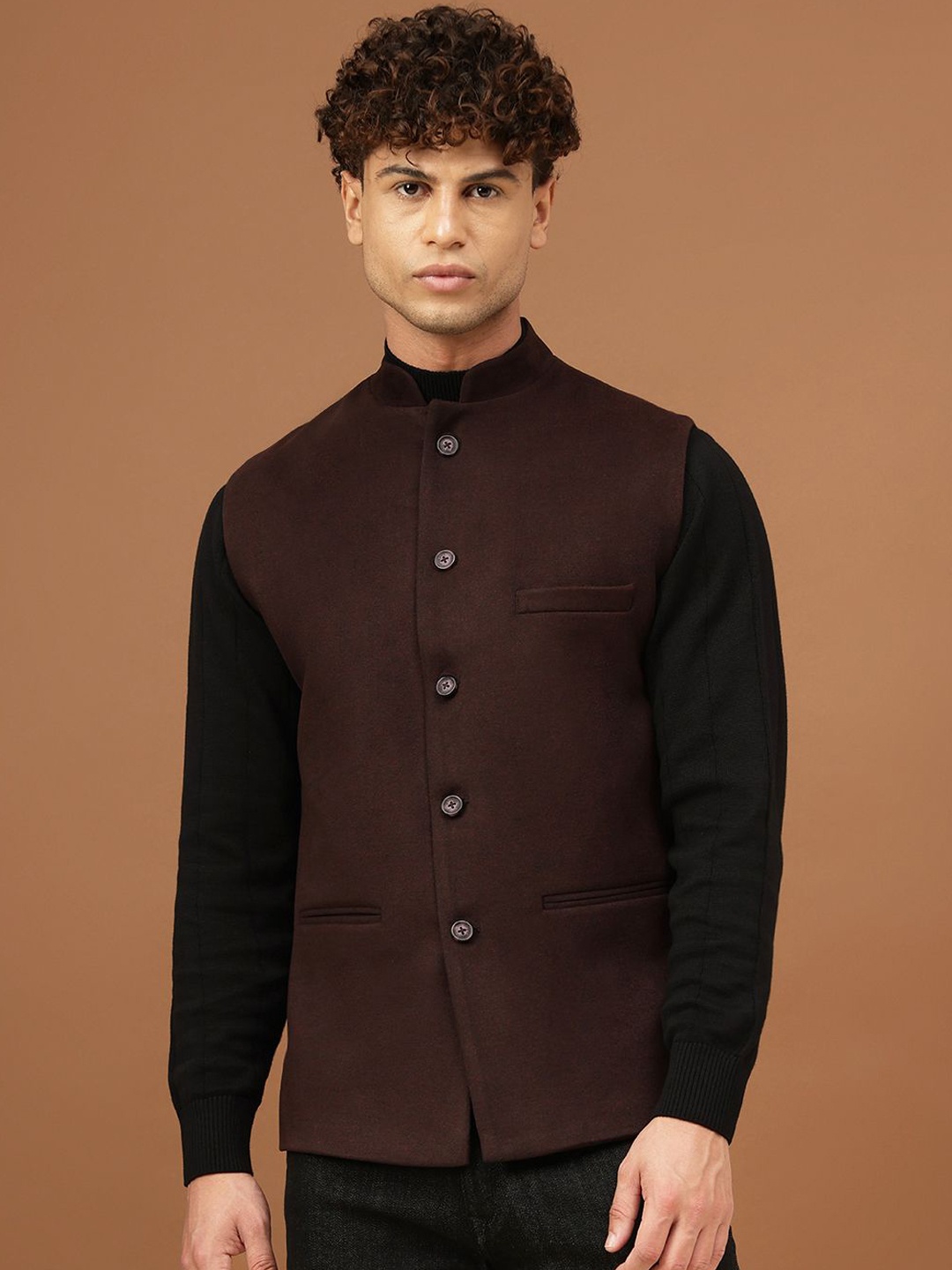 

Richlook Men Woven Nehru Jackets, Maroon