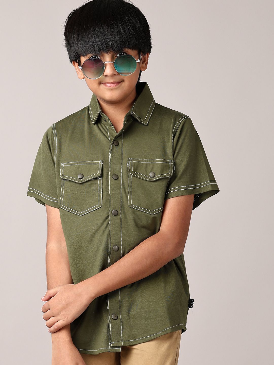 

V-Mart Boys Opaque Casual Shirt, Olive