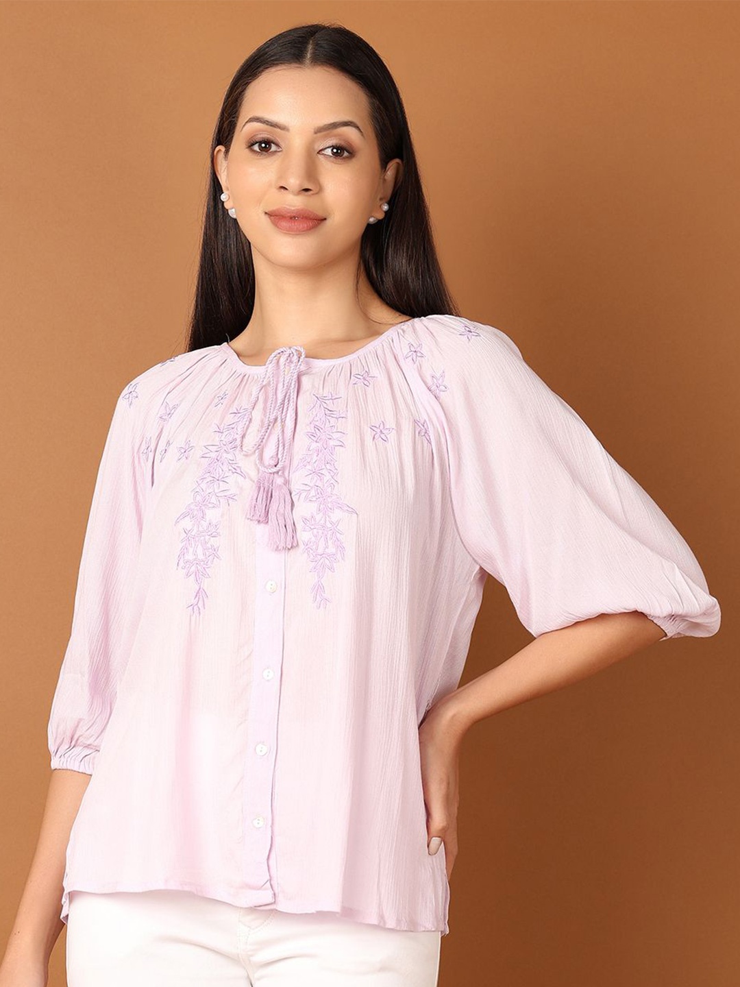 

V-Mart Embroidered Straight Tunic, Pink
