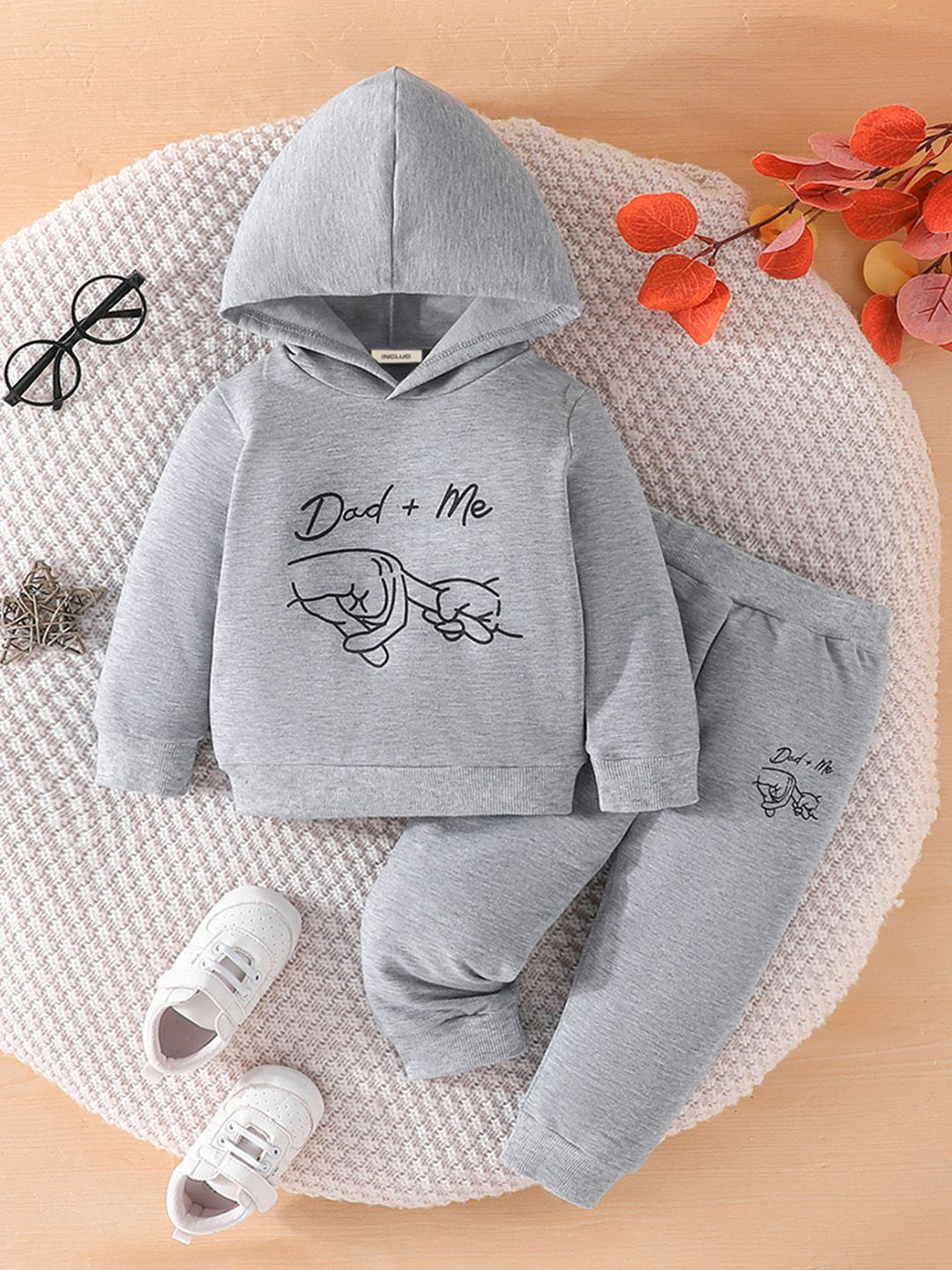 

INCLUD Boys Printed Hooded Sweatshirt and Joggers, Grey
