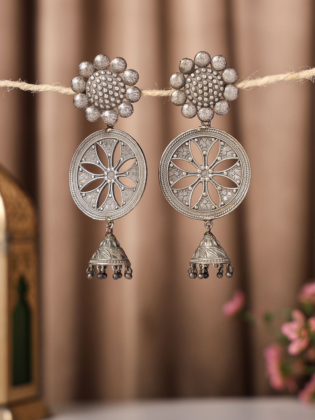 

VENI 92.5 Silver-Plated Dome Shaped Oxidised Jhumkas