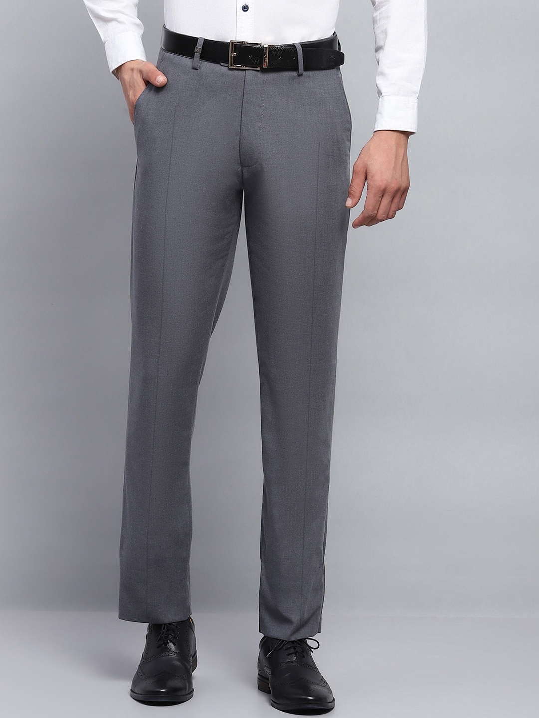 

Monte Carlo Men Regular Fit Mid-Rise Formal Trousers, Grey