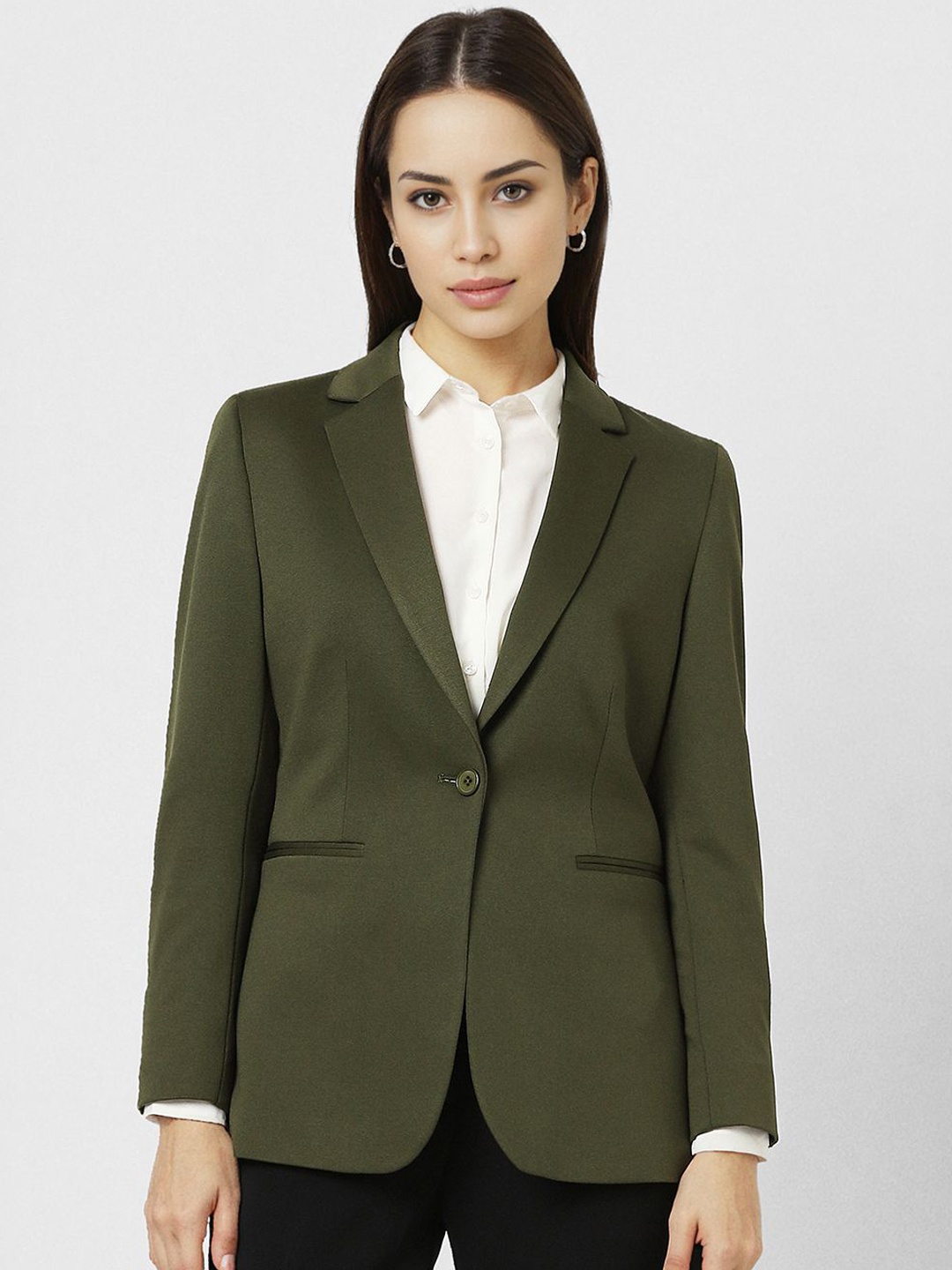 

Van Heusen Woman Notched Lapel Single Breasted Formal Blazer, Olive