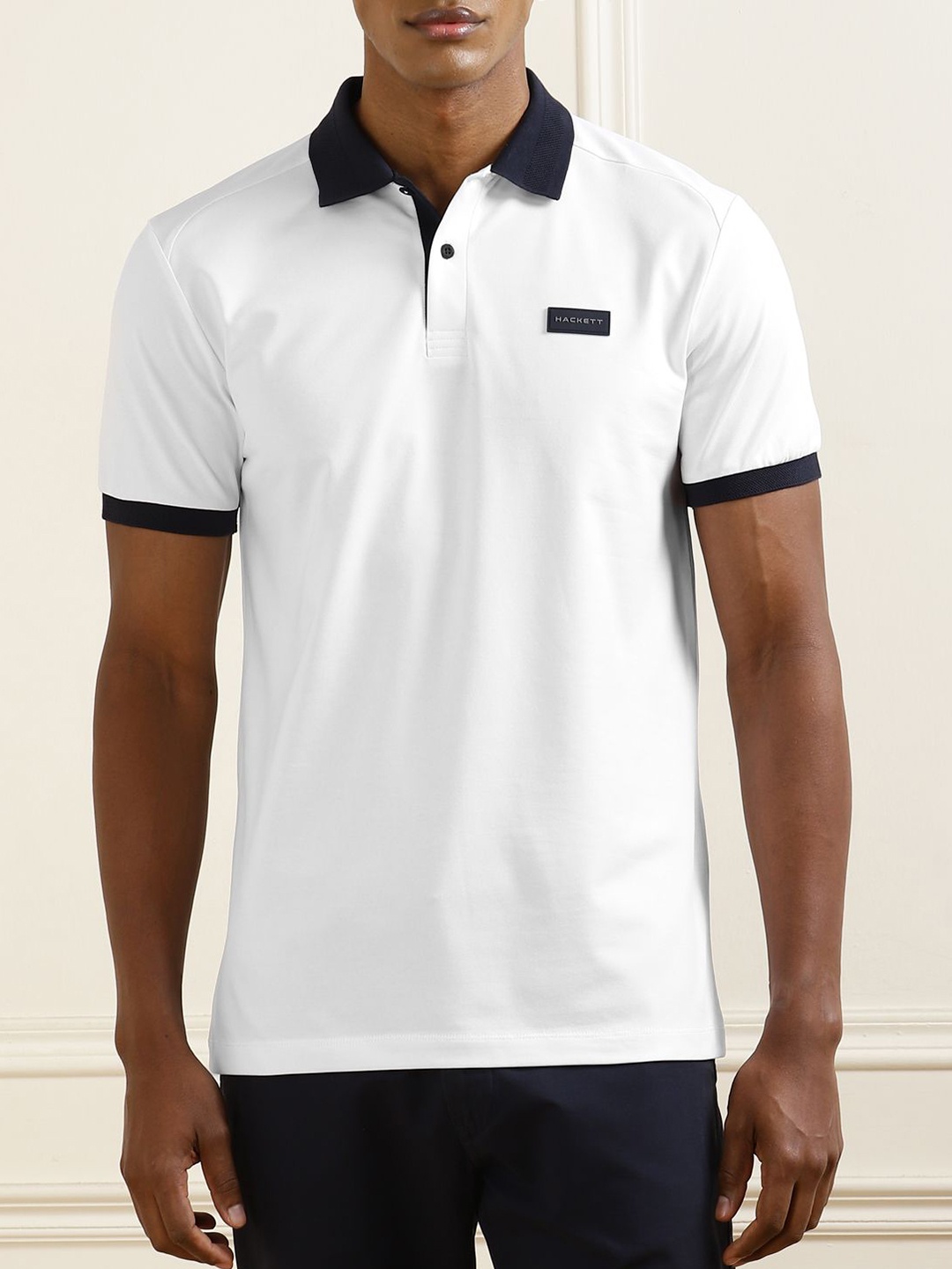 

HACKETT LONDON Men Polo Collar Applique Slim Fit T-shirt, White