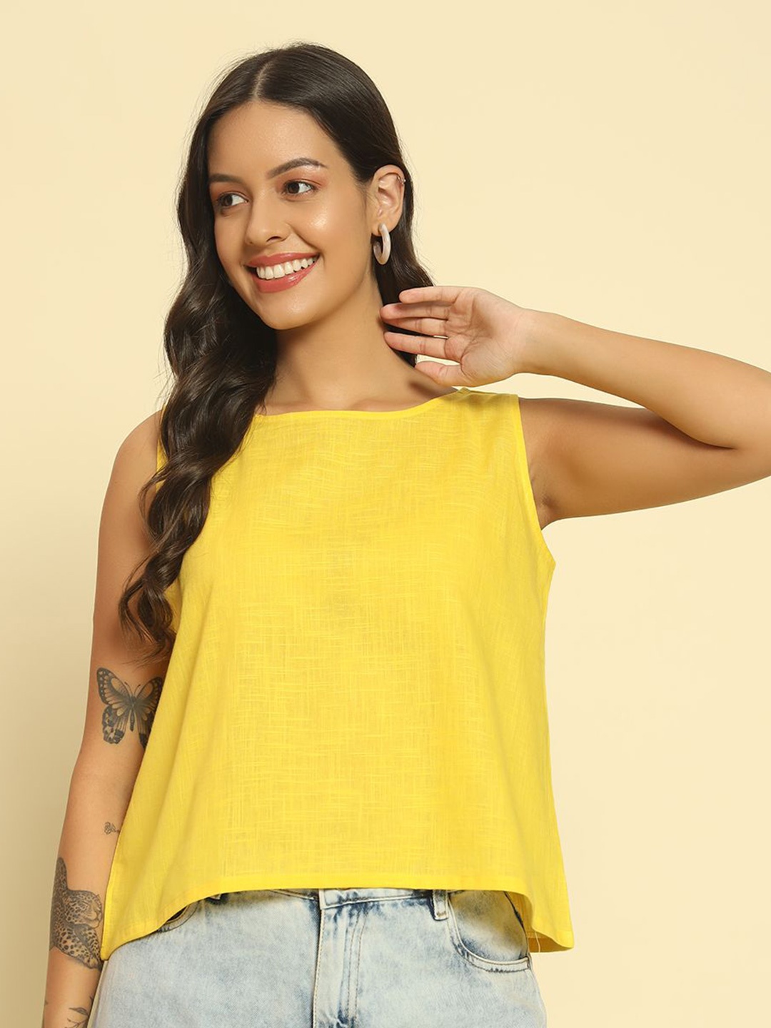 

DIVINATION Women Boat Neck Sleeveless Top, Yellow