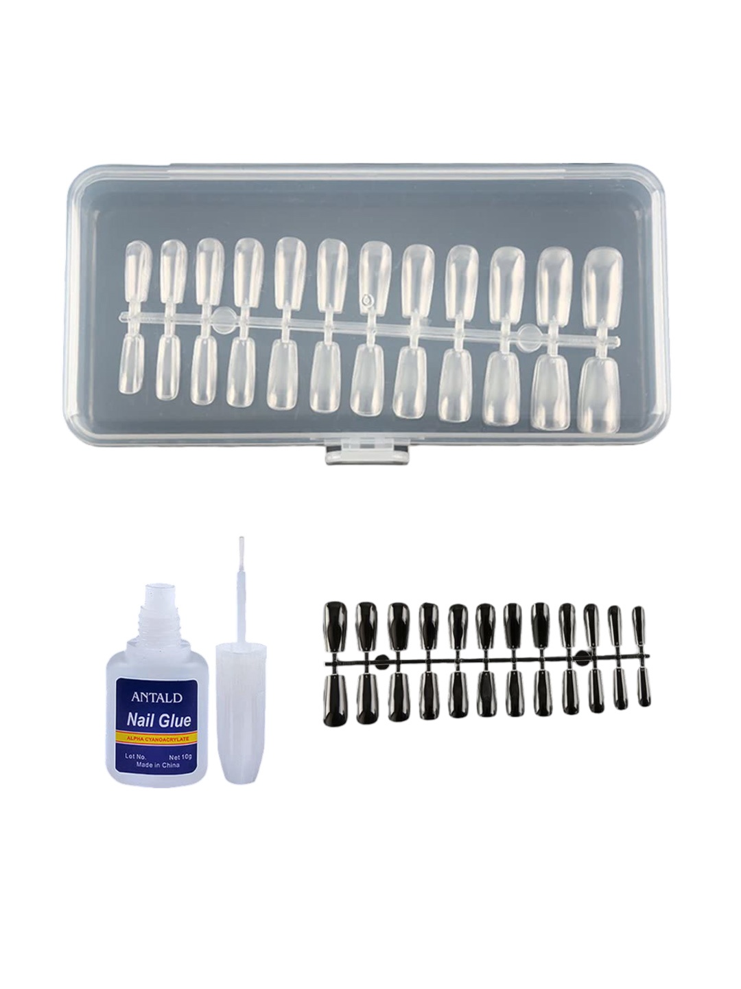 

SYGA Set Of 240 Square False Nails With Glue Bottle - 10g - Transparent