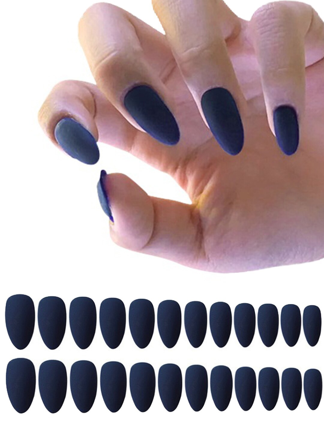 

Secret Lives Set of 24 Plain Matte Fake Nail Extensions - Matt Navy, Navy blue