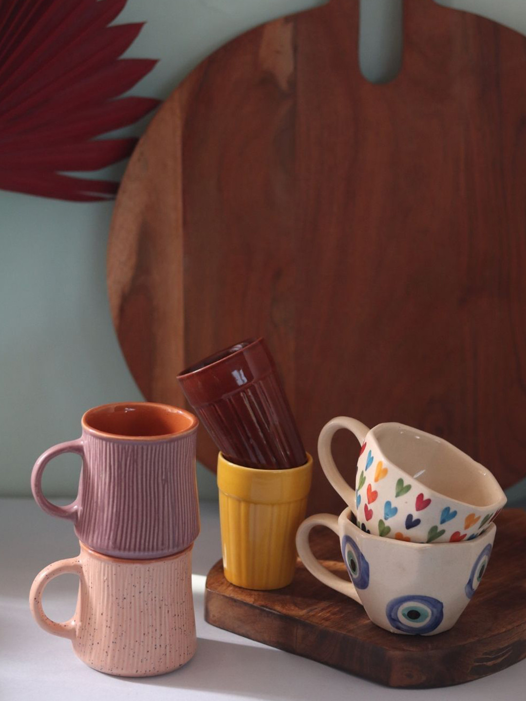 

WEAVING HOMES White & Yellow 6 Pieces Printed Ceramic Glossy Cups 200ml