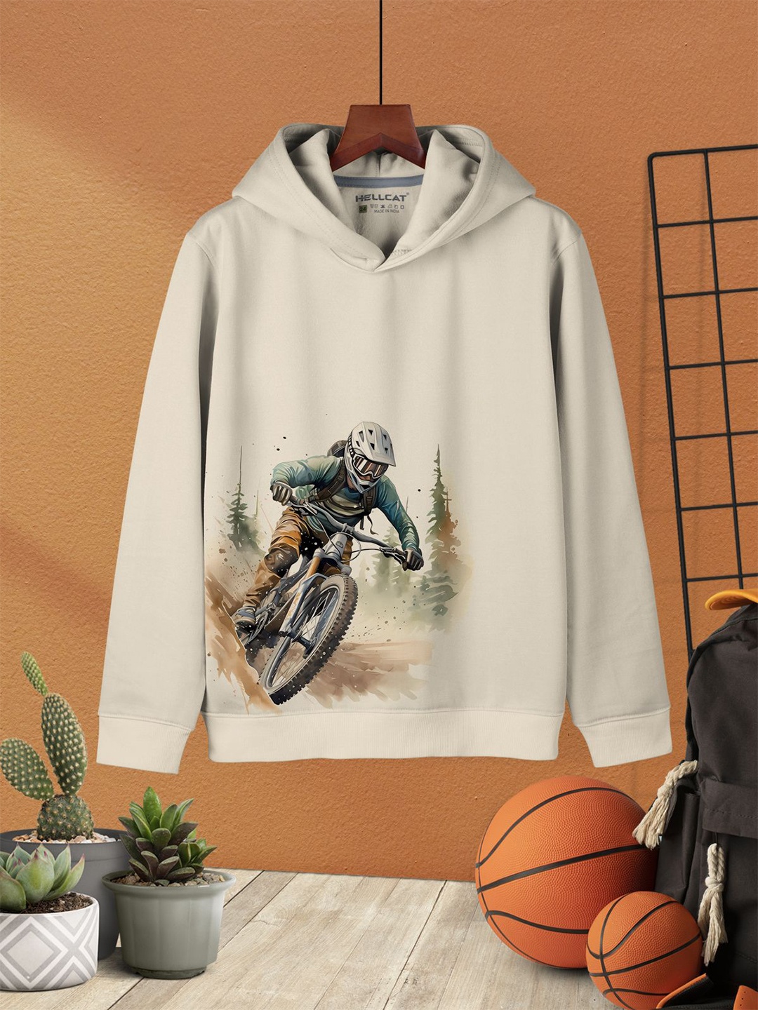 

HELLCAT Boys Printed Hooded Pullover Sweatshirt, Beige