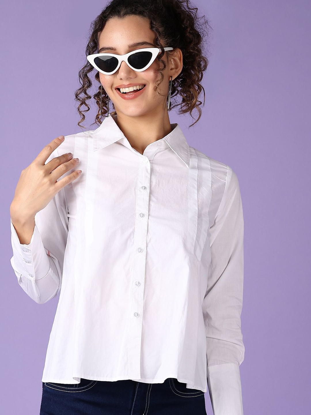 

V-Mart Women Spread Collar Solid Cotton Casual Shirt, White