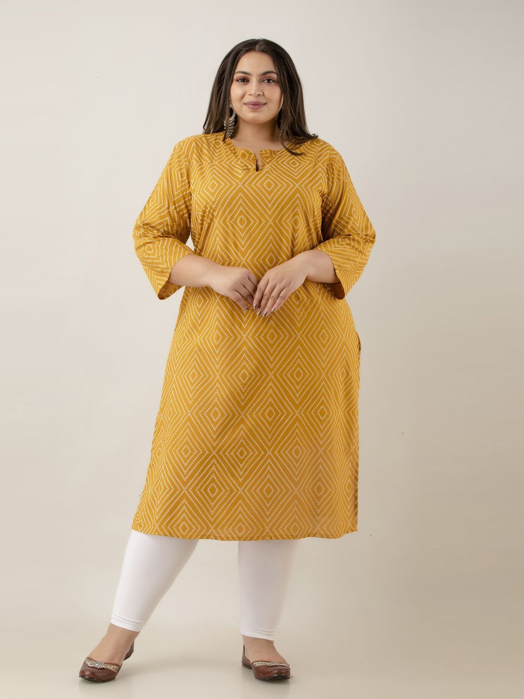 

Fashion Zest Women Plus Size Bandhani Printed Straight Kurta, Mustard