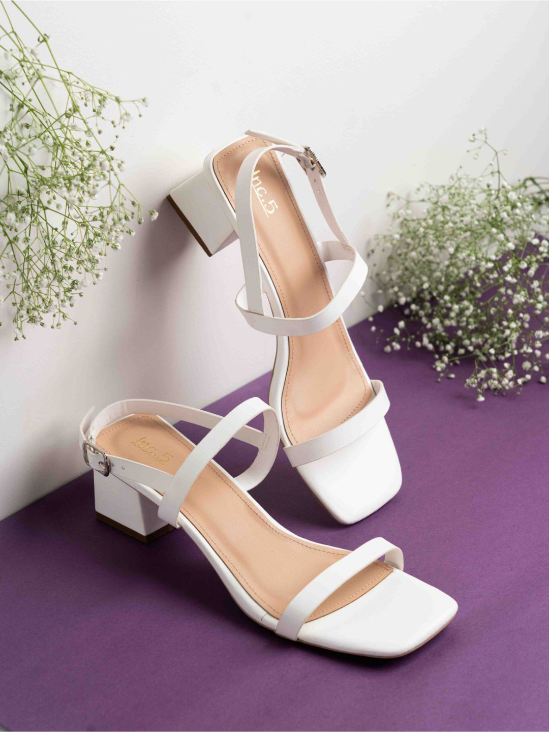

Inc 5 Women Striped Party Block Sandals, White