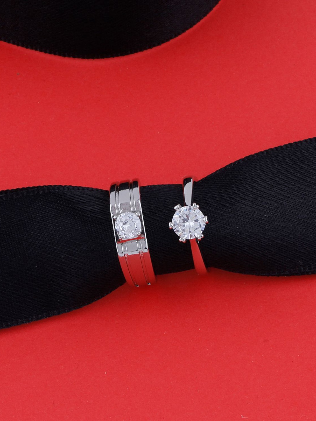 

Silver Shine Unisex Set Of 2 Silver-Plated AD Stone Studded Adjustable Finger Rings