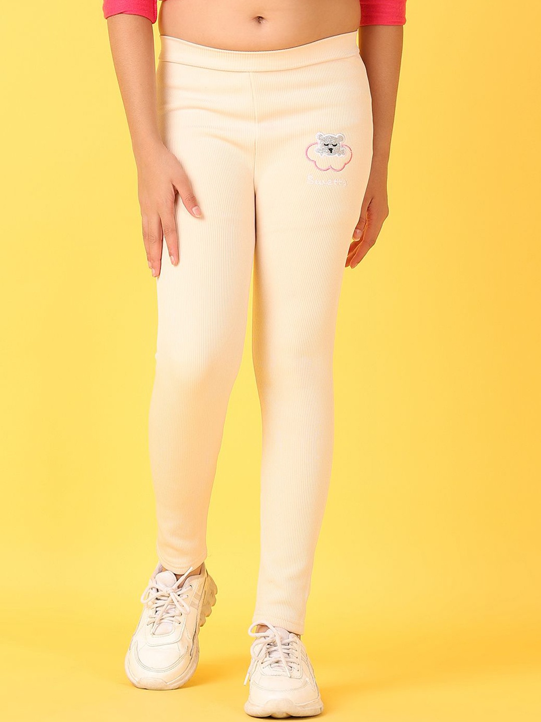 

V-Mart Girls Mid-Rise Ankle Length Cotton Leggings, Cream