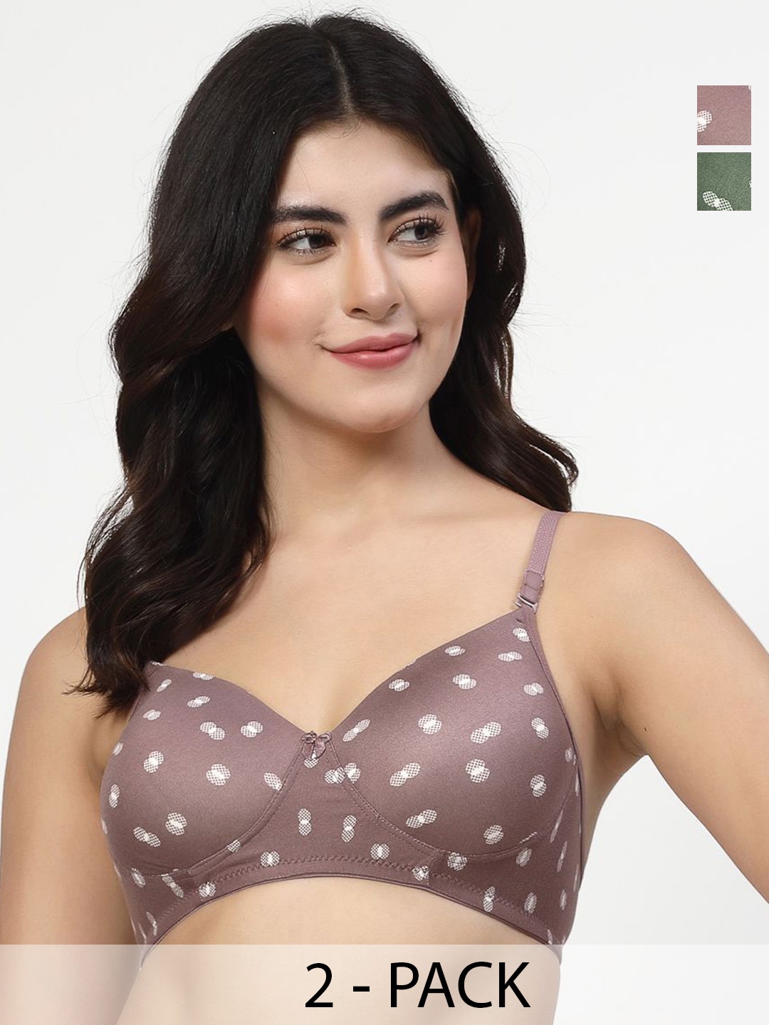 

Docare Women Pack Of 2 Abstract Printed Full Coverage Lightly Padded T-shirt Bra, Brown