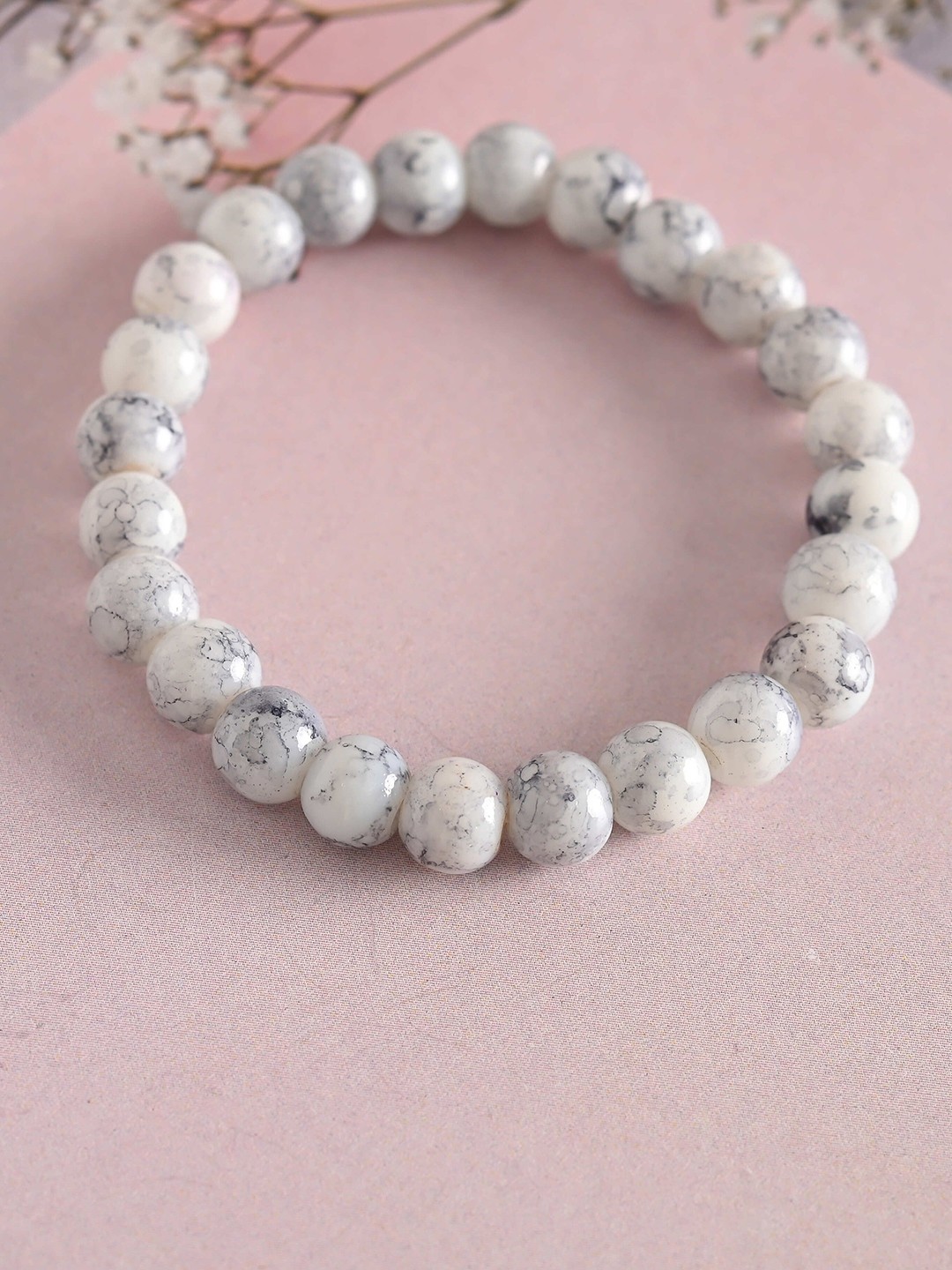

NVR Unisex Beaded Elasticated Bracelet, White