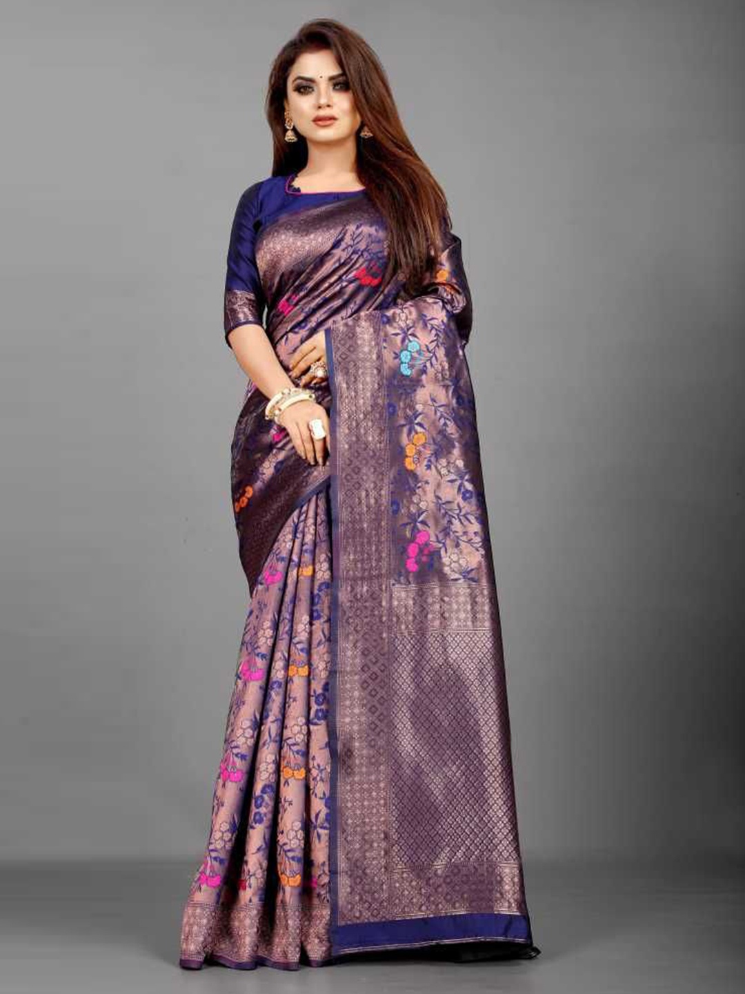 

KALINI Woven Design Zari Pure Silk Kanjeevaram Saree, Blue