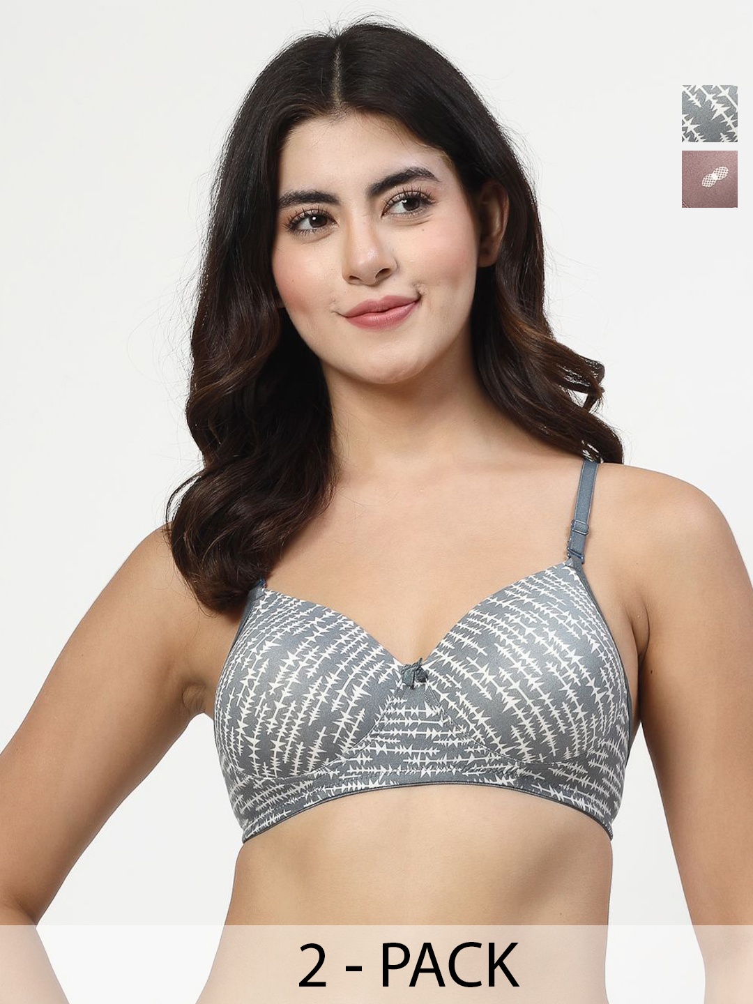 

Docare Pack Of 2 Abstract Printed Full Coverage Lightly Padded Bra, Grey