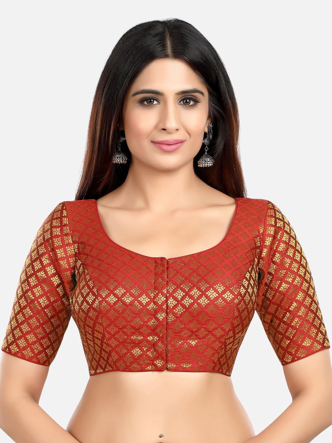 

Biyu Woven Design Brocade Padded Saree Blouse, Maroon