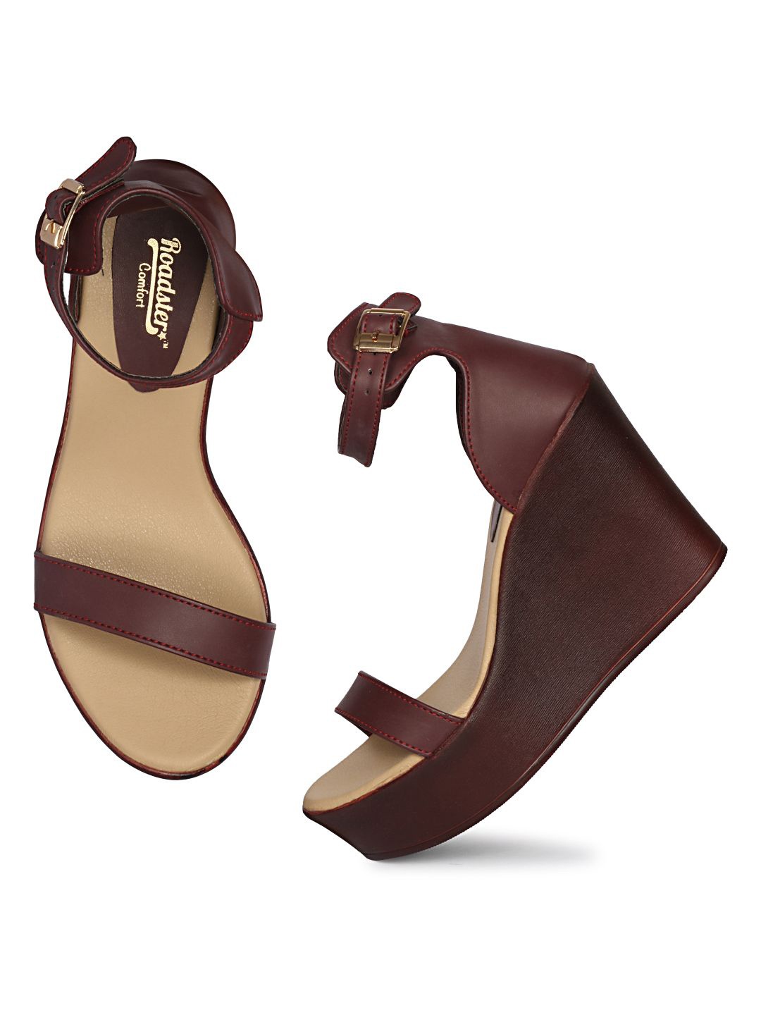 

The Roadster Lifestyle Co Women Wedges Heel Sandals, Burgundy