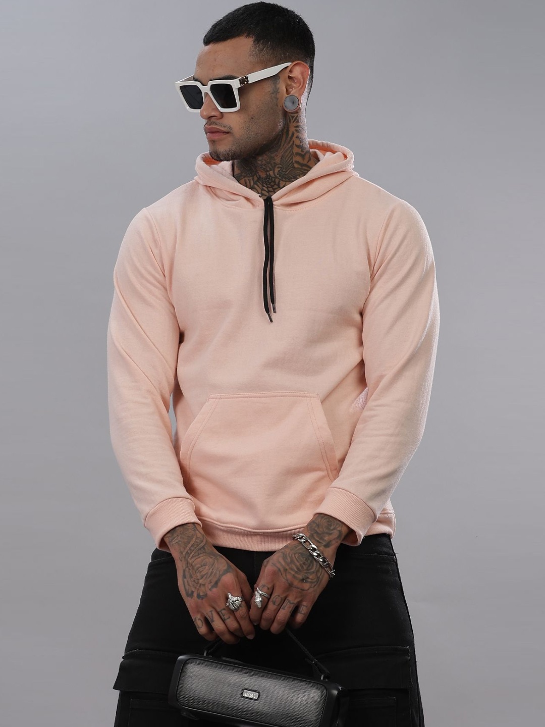 

STI Men Half Zipper Hooded Sweatshirt, Peach