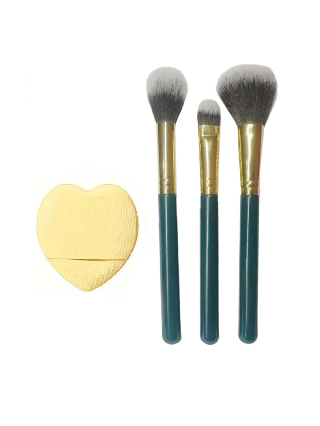 

Facejewel Set Of Makeup Brush & Mini Heart Puff, Green
