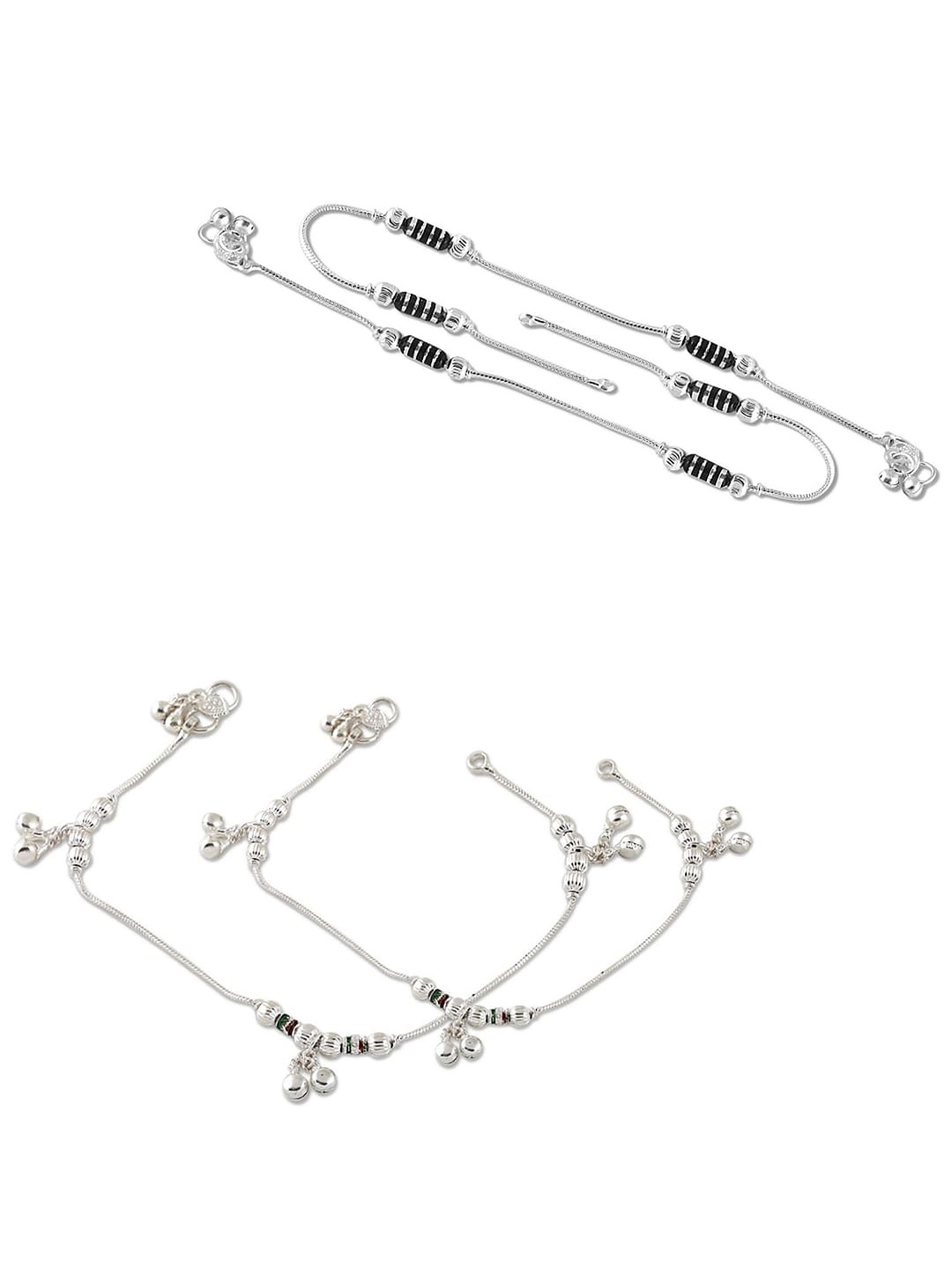 

Heer Collection Set Of 2 Silver-Plated Beaded Anklet