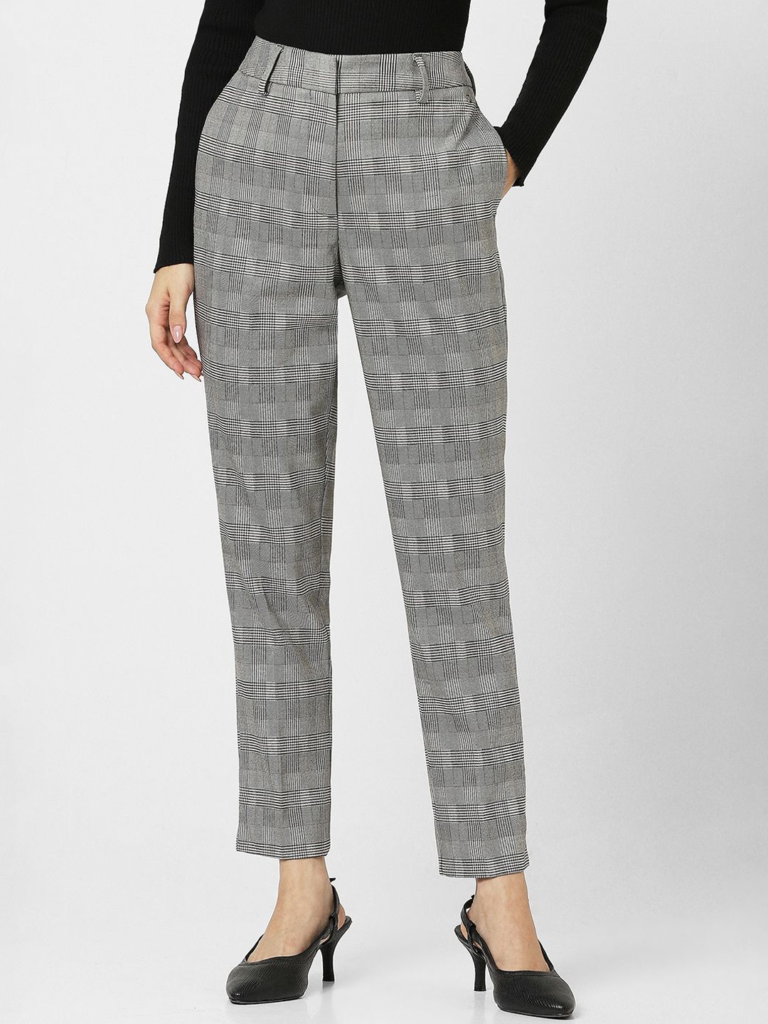 

Van Heusen Woman Checked Slim Fit Formal Trousers, Grey