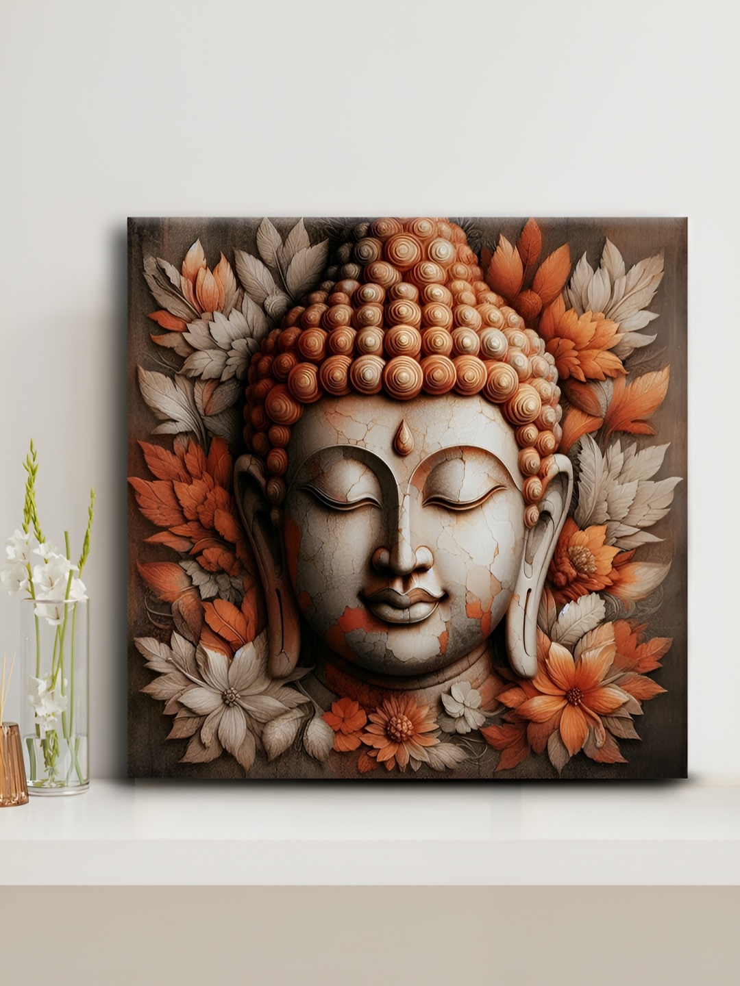 

OLIVE TREE Brown & Beige Lord Buddha Canvas Painting Wall Art