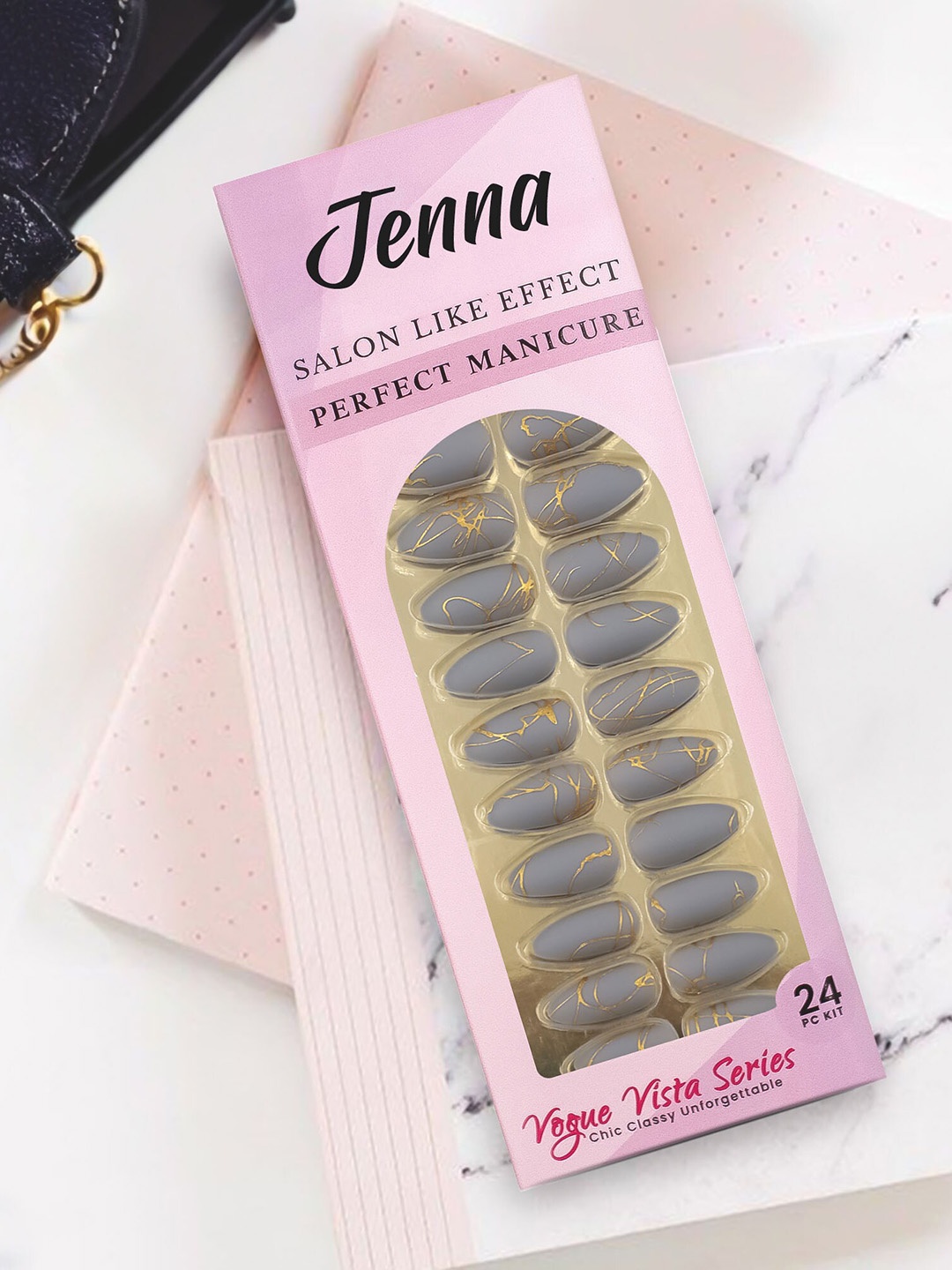 

JENNA Set Of 24 Press On Acrylic Almond Shape Artificial Nails - Ramble Grey