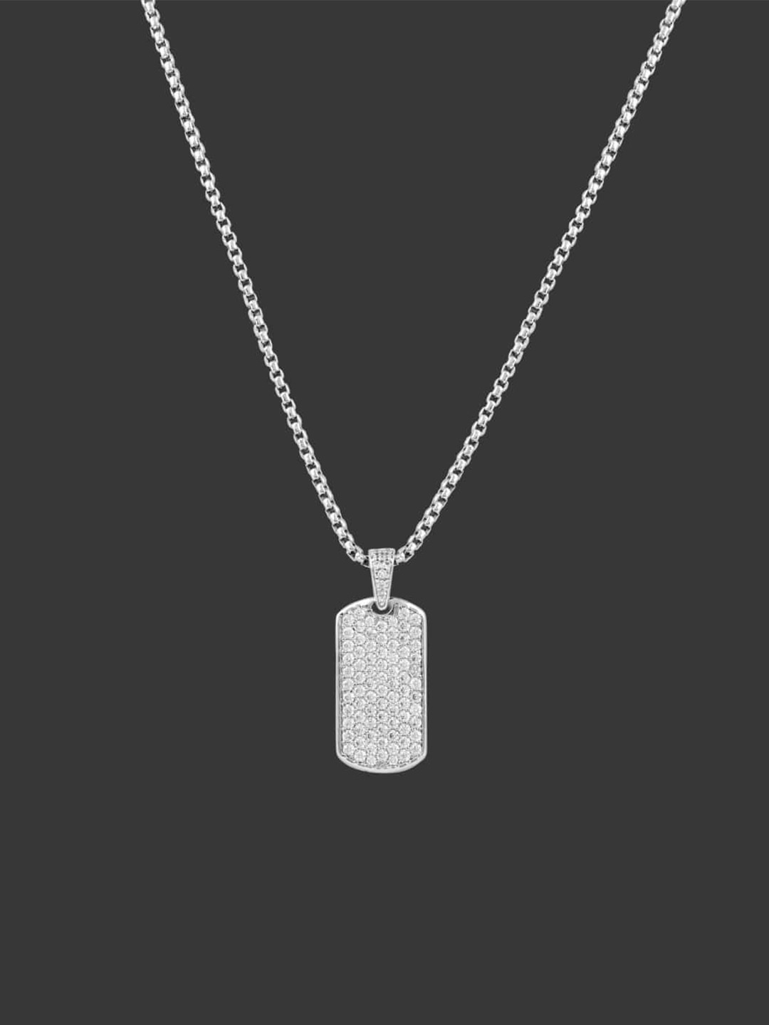 

BLACK MAMBA Men Rhodium-Plated Stone-Studded Pendant With Chain, Silver