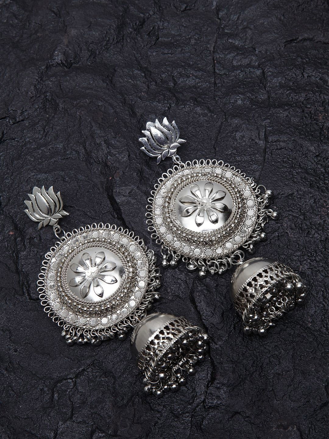 

Anouk Silver-Plated Dome Shaped Jhumkas