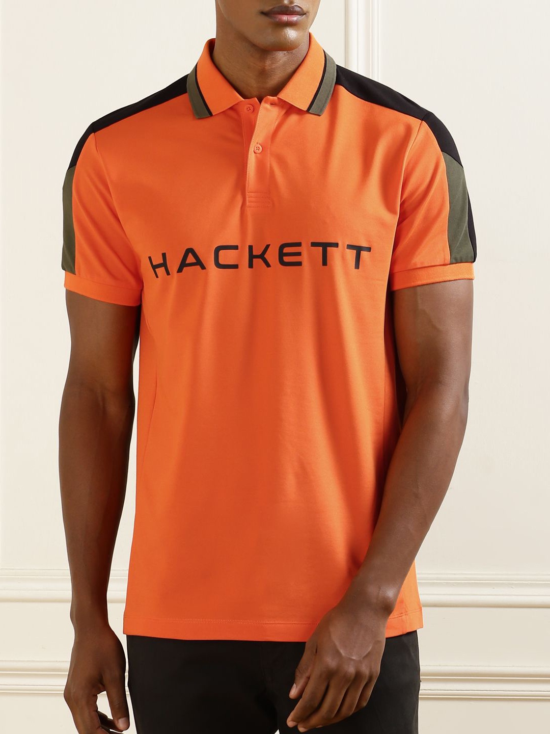 

HACKETT LONDON Men Printed Polo Collar Applique Slim Fit T-shirt, Orange