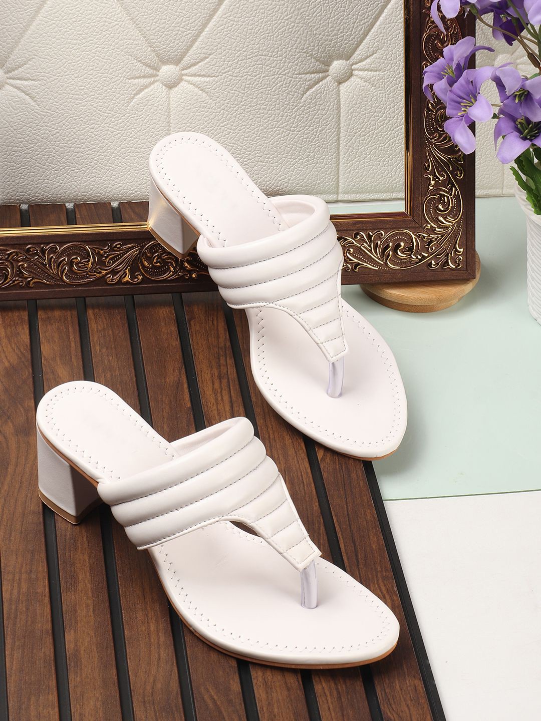 

sneakers villa Women Comfort Block Heel Sandals, White