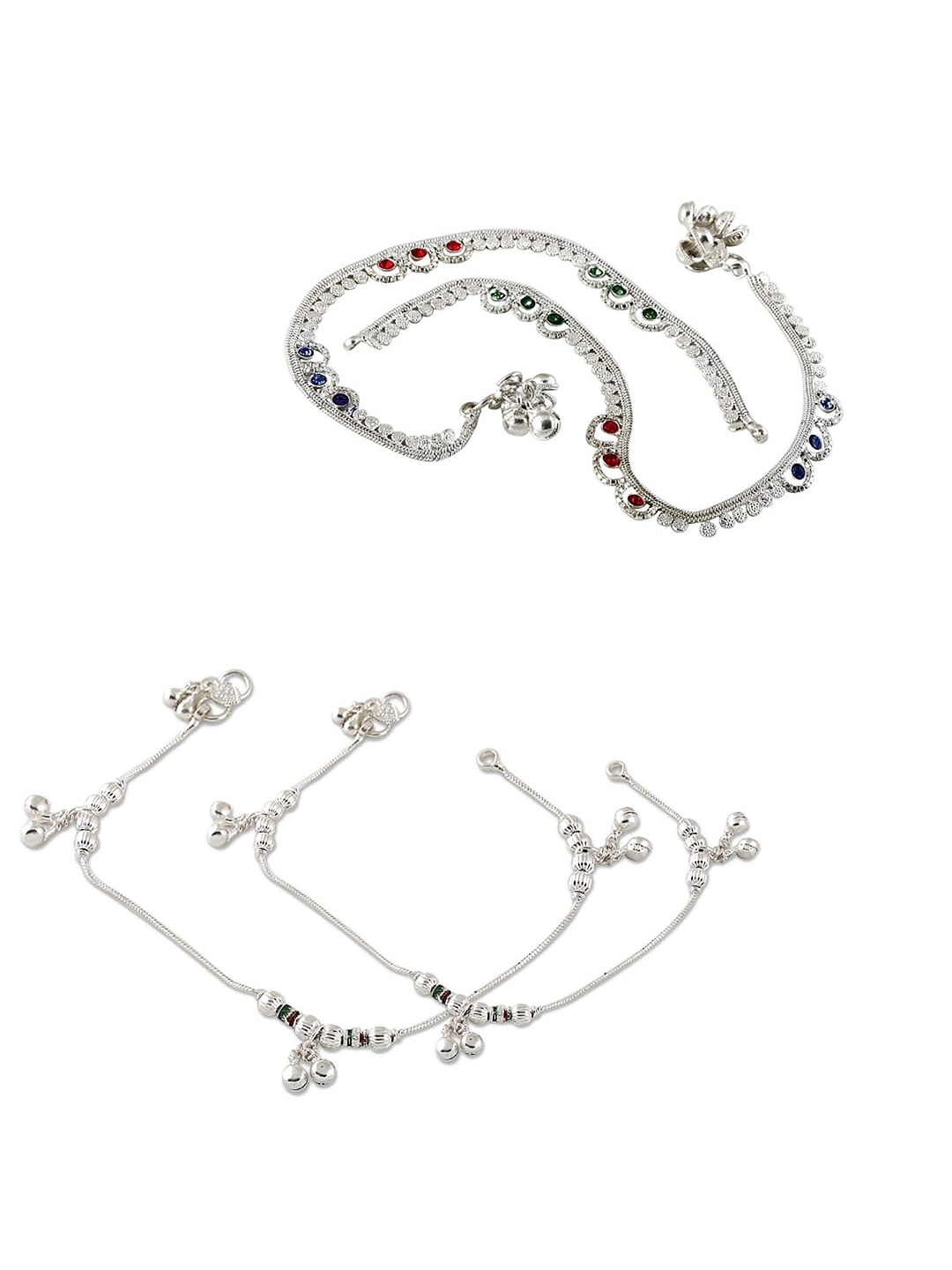 

Heer Collection Set Of 2 Silver-Plated Beaded Anklet