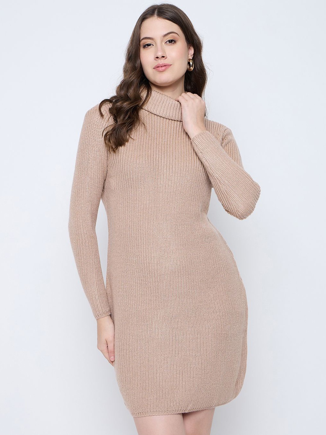 

Knitstudio Women Self Design High Neck Bodycon Dress, Rose