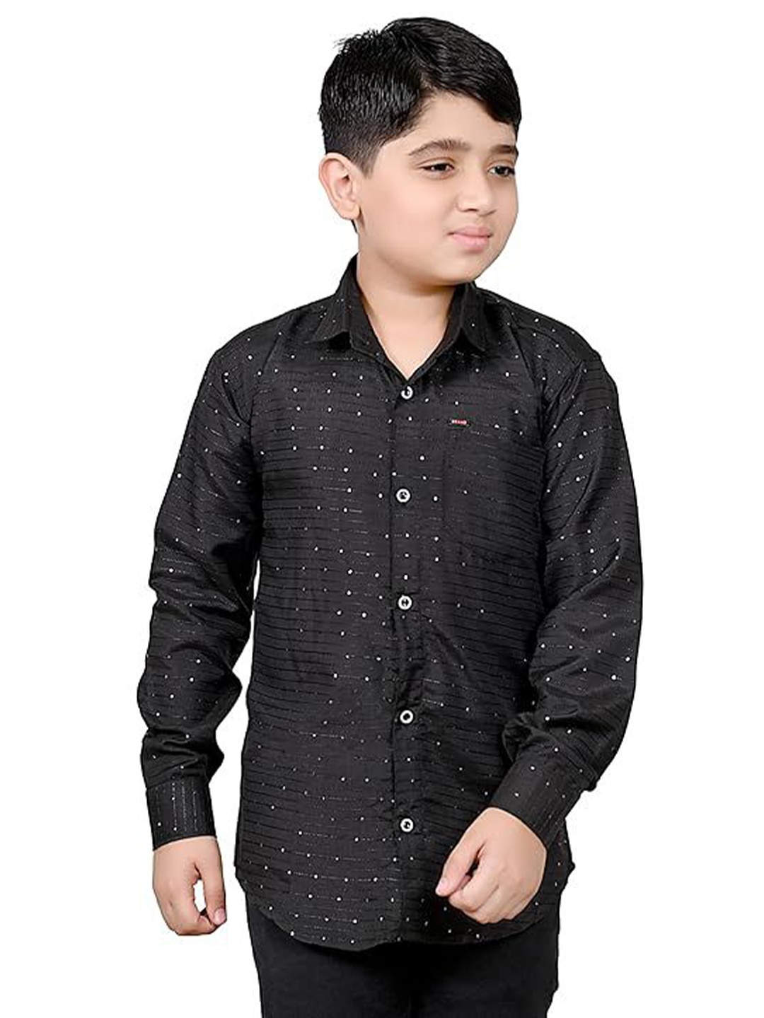 

Eliq Boys Spread Collar Horizontal Striped Cotton Casual Shirt, Black