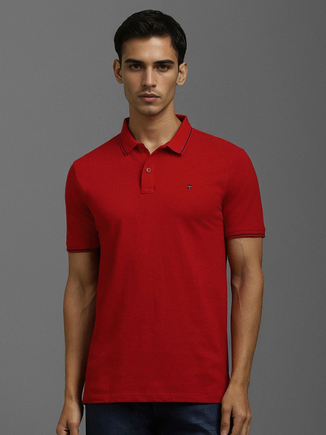 

Louis Philippe Jeans Men Solid Polo Collar Cotton T-shirt, Red