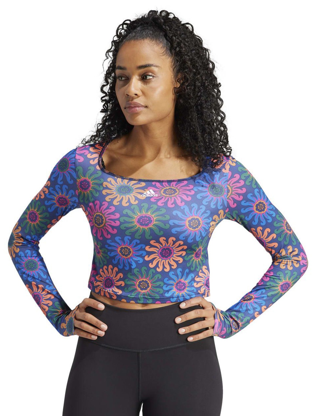 

ADIDAS Women Floral Printed Long Sleeve Sweatshirt, Blue