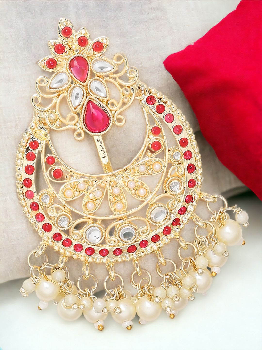 

Anouk Gold-toned Kundan Studded & Beaded Floral Design Bun Pin Head