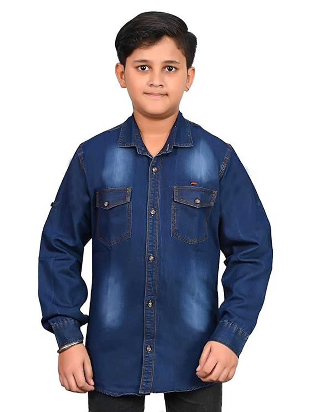 

Eliq Boys Spread Collar Solid Cotton Casual Shirt, Navy blue